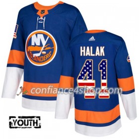 Adidas Maillot de Hockey New York Islanders Jaroslav Halak 41 2017-2018 Bleu USA Flag Fashion Authentic - Enfant
